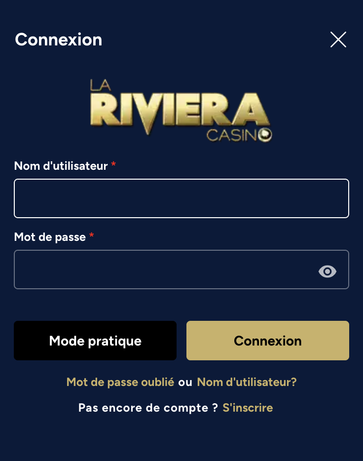Connexion et Inscription à La Riviera Casino